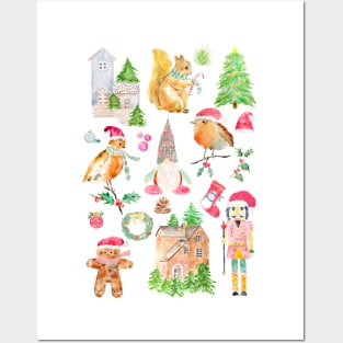 Christmas symbols collection  watercolor Posters and Art